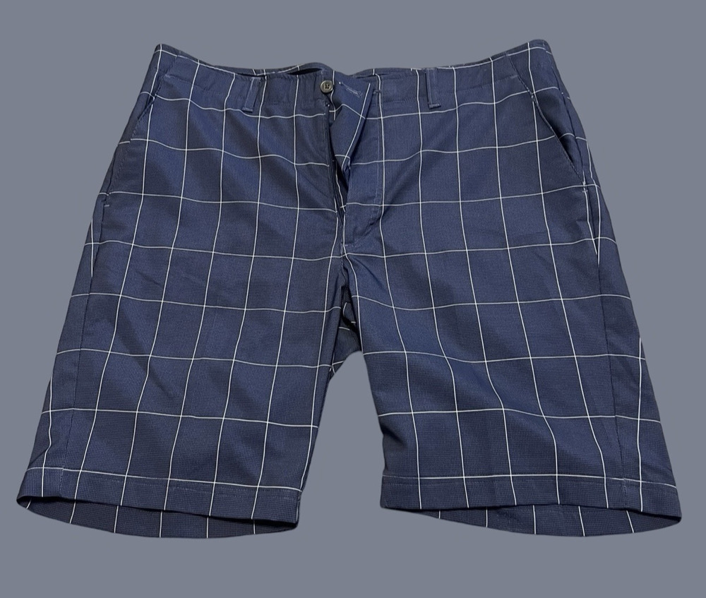 PEBBLE BEACH Dry Luxe Comfort Flex Performance Golf Shorts, Blue Grid Men's: 36